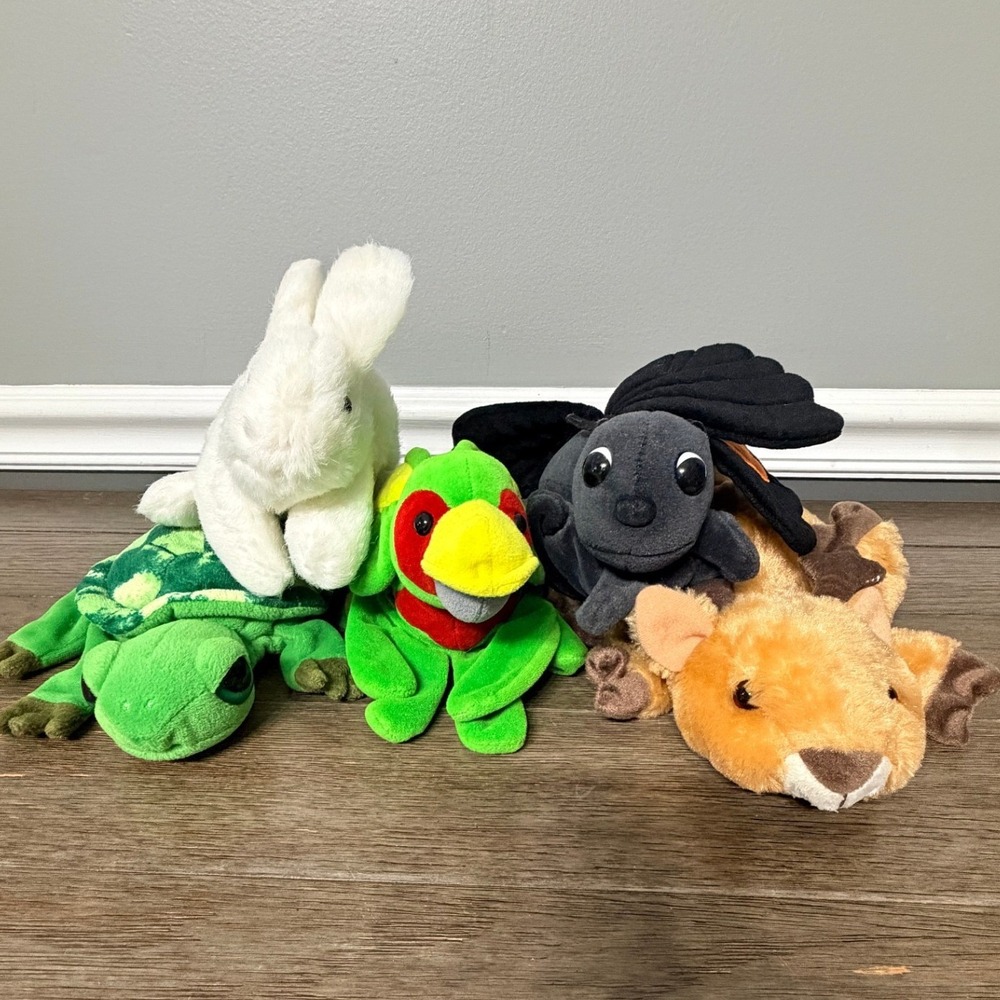 Folkmanis Caltoy Finger Puppet Lot Rabbit Turtle Parrot Butterfly Plush Animals